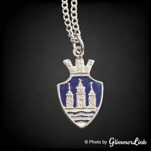 VTG Copenhagen Denmark Castle Heraldic Shield Sterling Silver Pendant Necklace